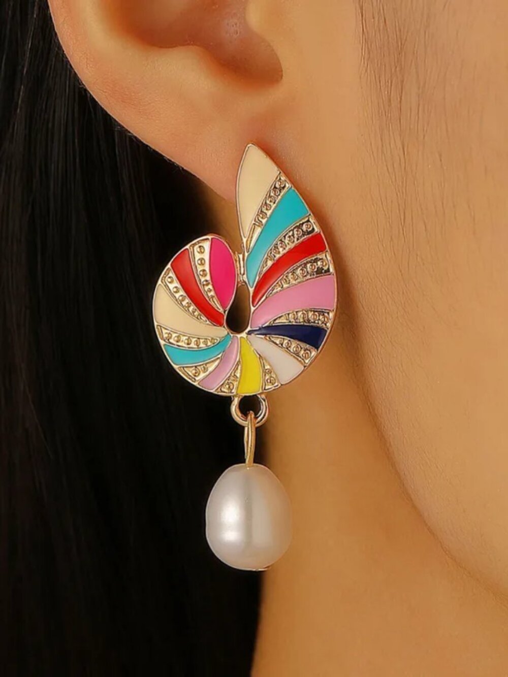 NEW Seaside Colorful Enamel and Freshwater Pearl Drop Earrings